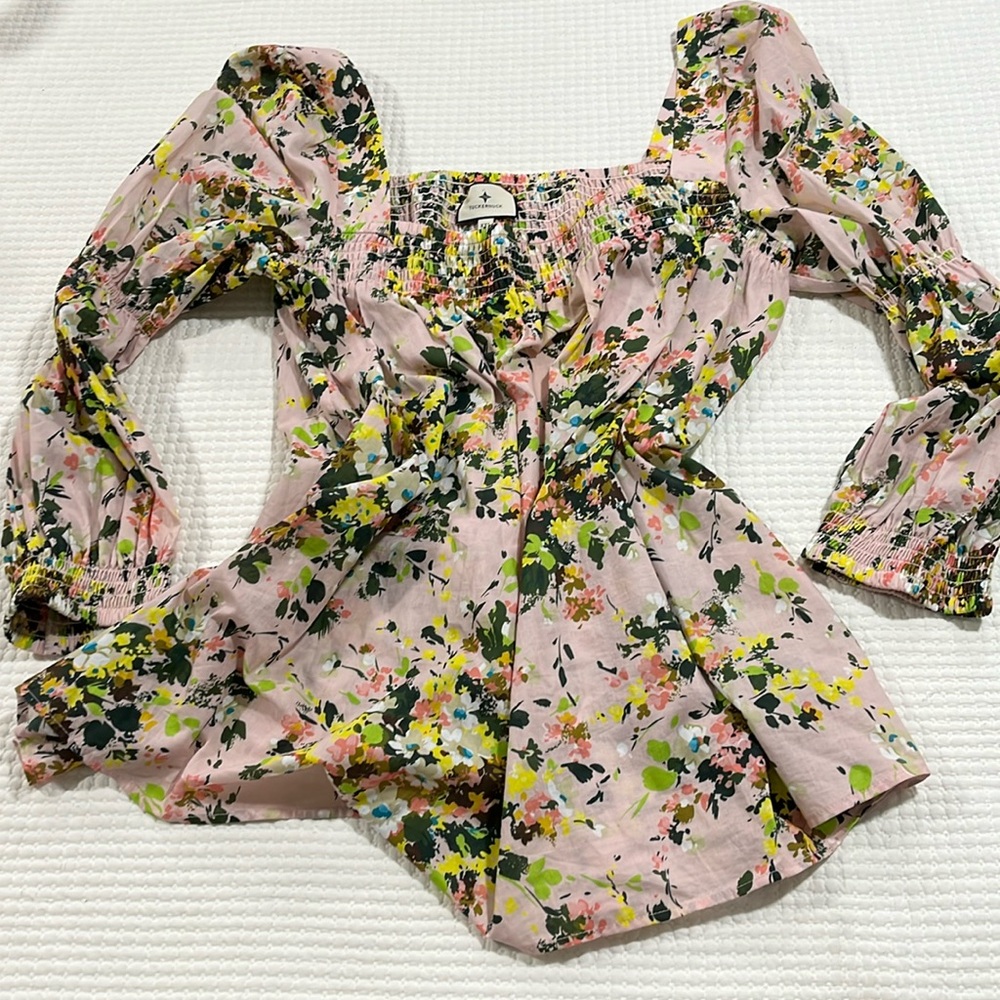 Tuckernuck square neck Floral pink Women's Blouse Size XXL cottagecore bohemian